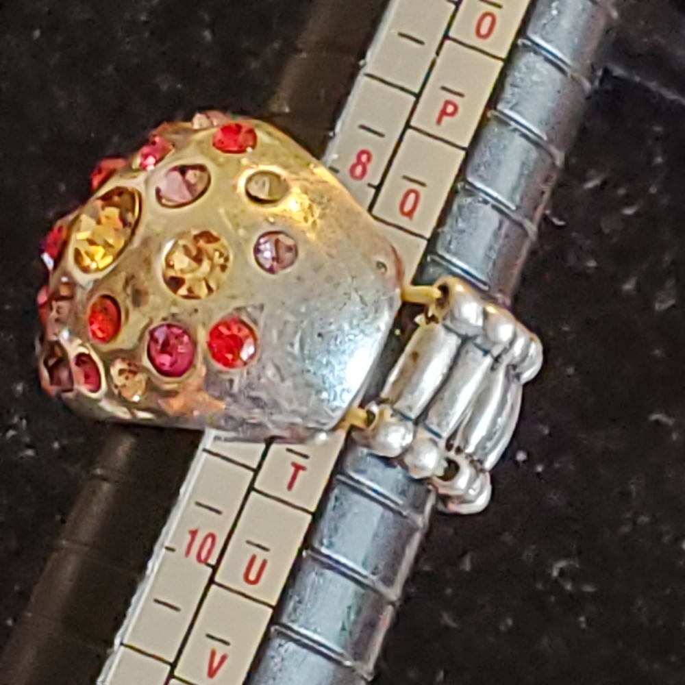 Silvertone Stretch Ring With Multi Colored Rhines… - image 8